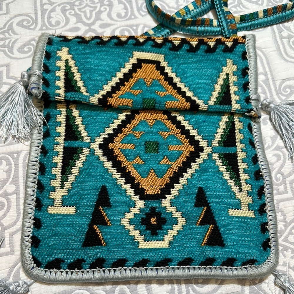Teal Kilim Patterned Handmade Crossbody Bag - Picture 4 of 6